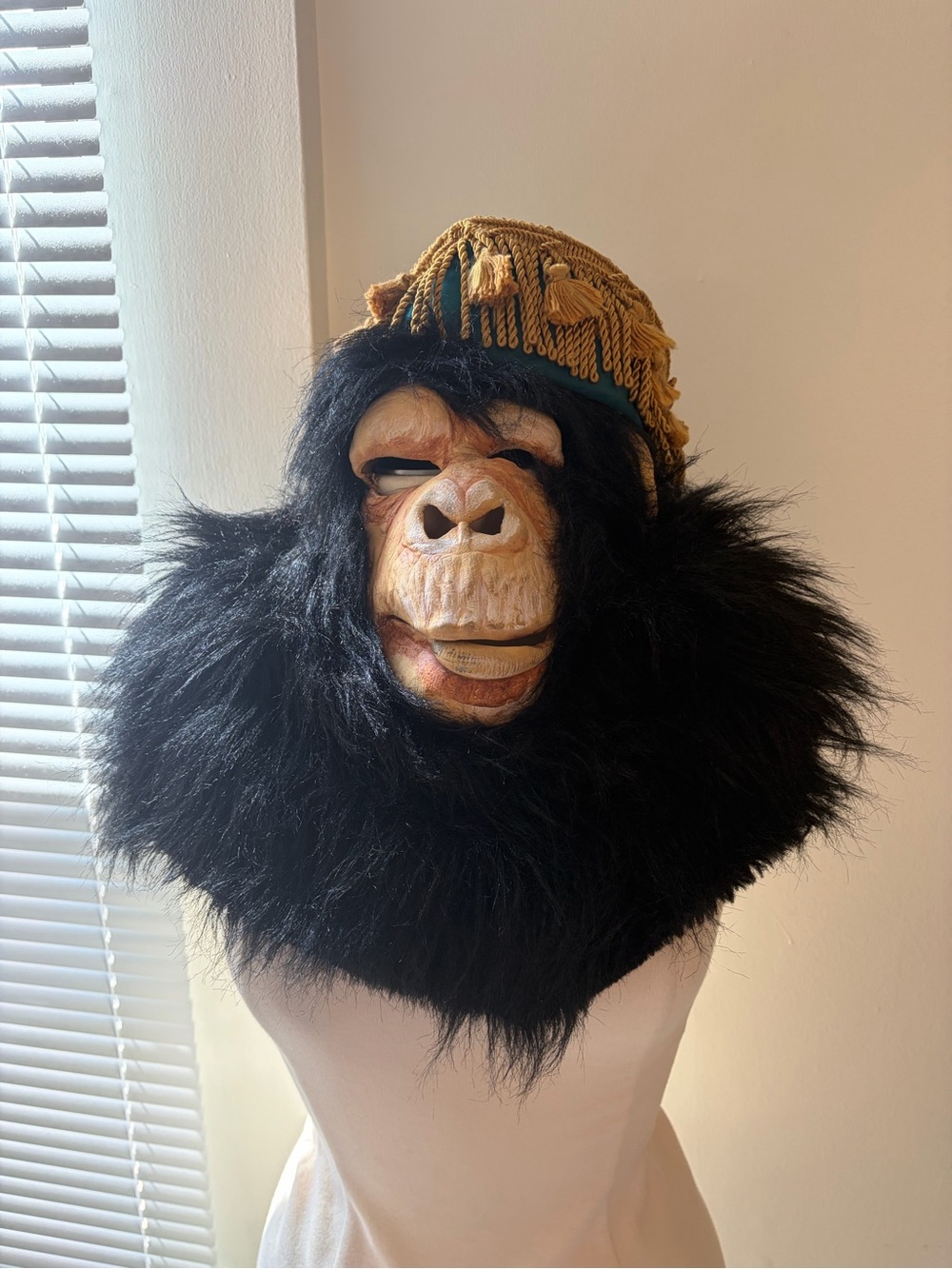 Halloween Rubber Gorilla Mask Over Head With Handmade Busboy Hat TheaterProp